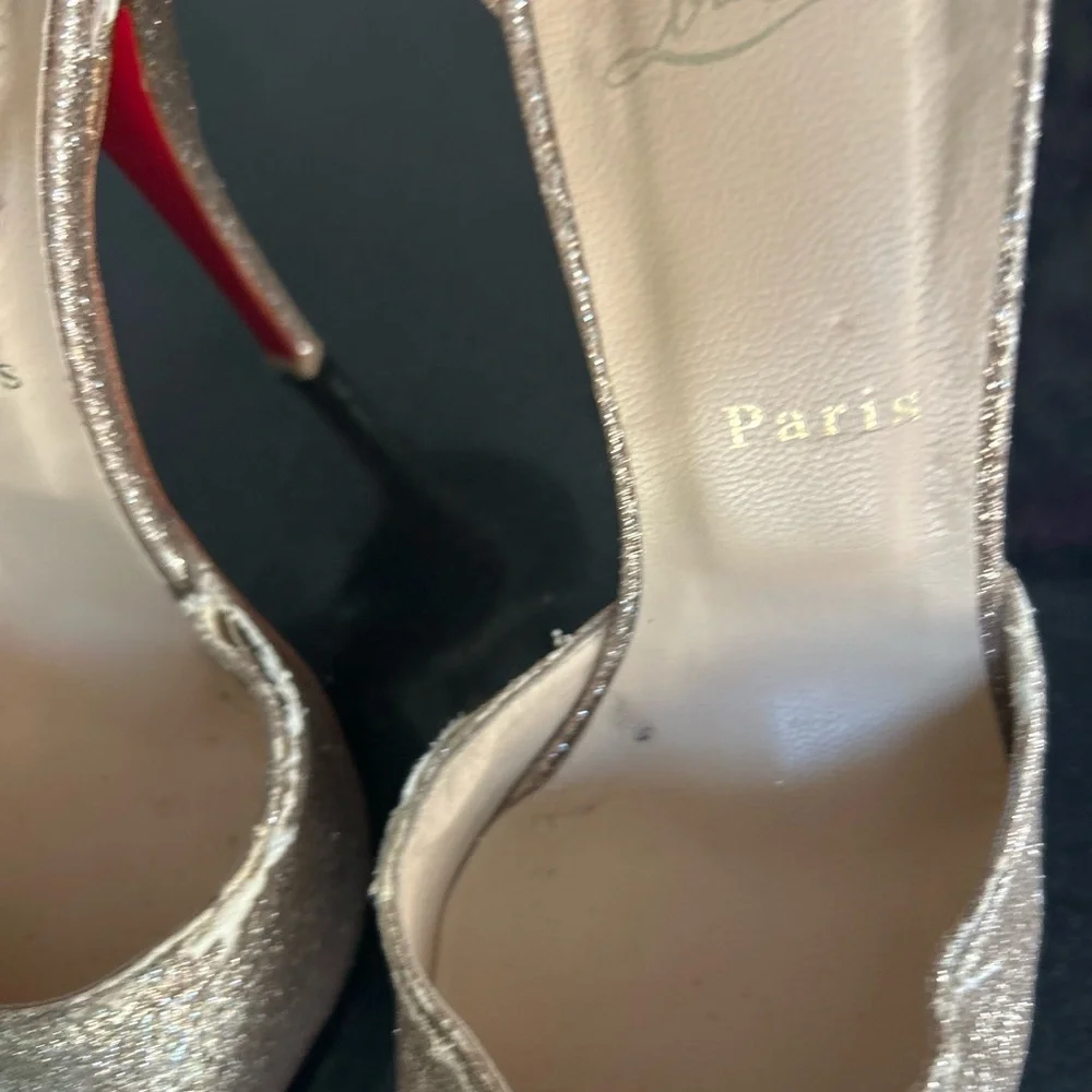 Christian Louboutin Paris Gold Glitter Strap Heels. 5” heals size 39 (9 US) - Picture 12 of 16